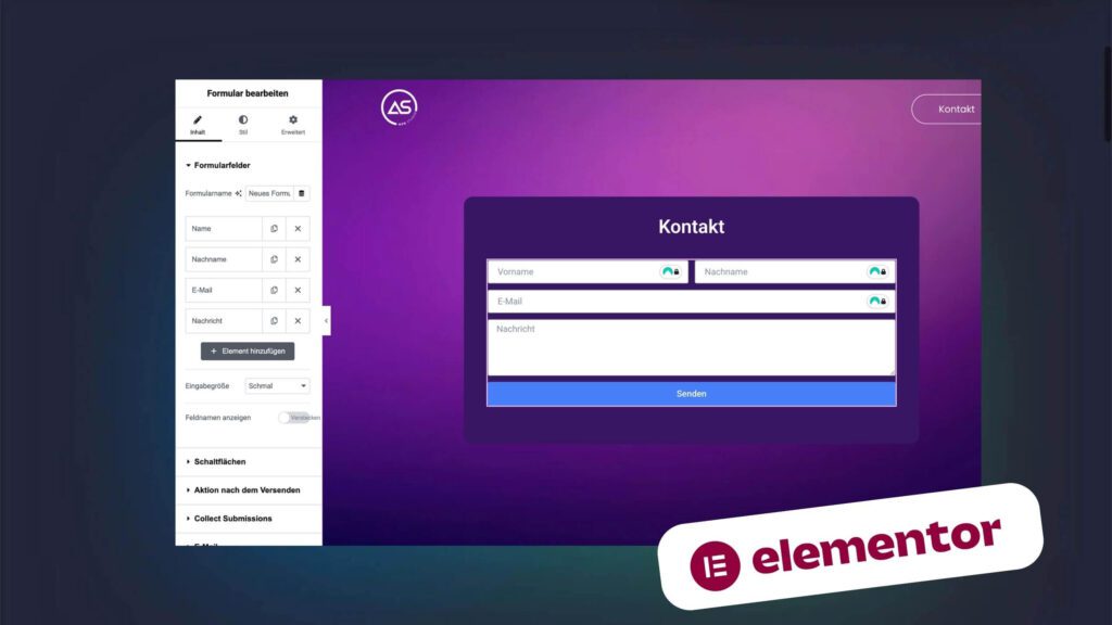 Screenshot Elementor Kontaktformular Widget